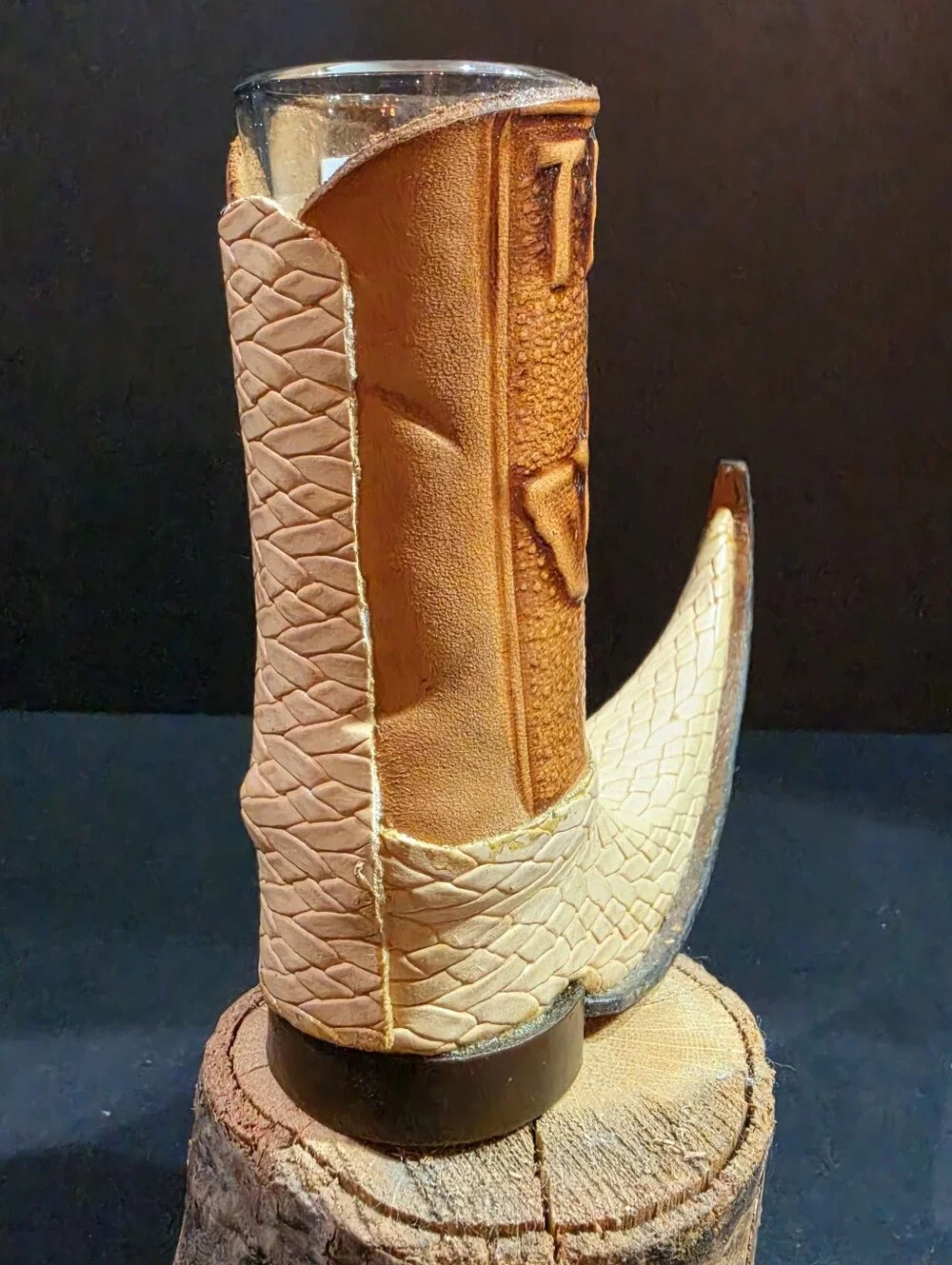 Texas Tooled Leather Mini Boot Shot Glass